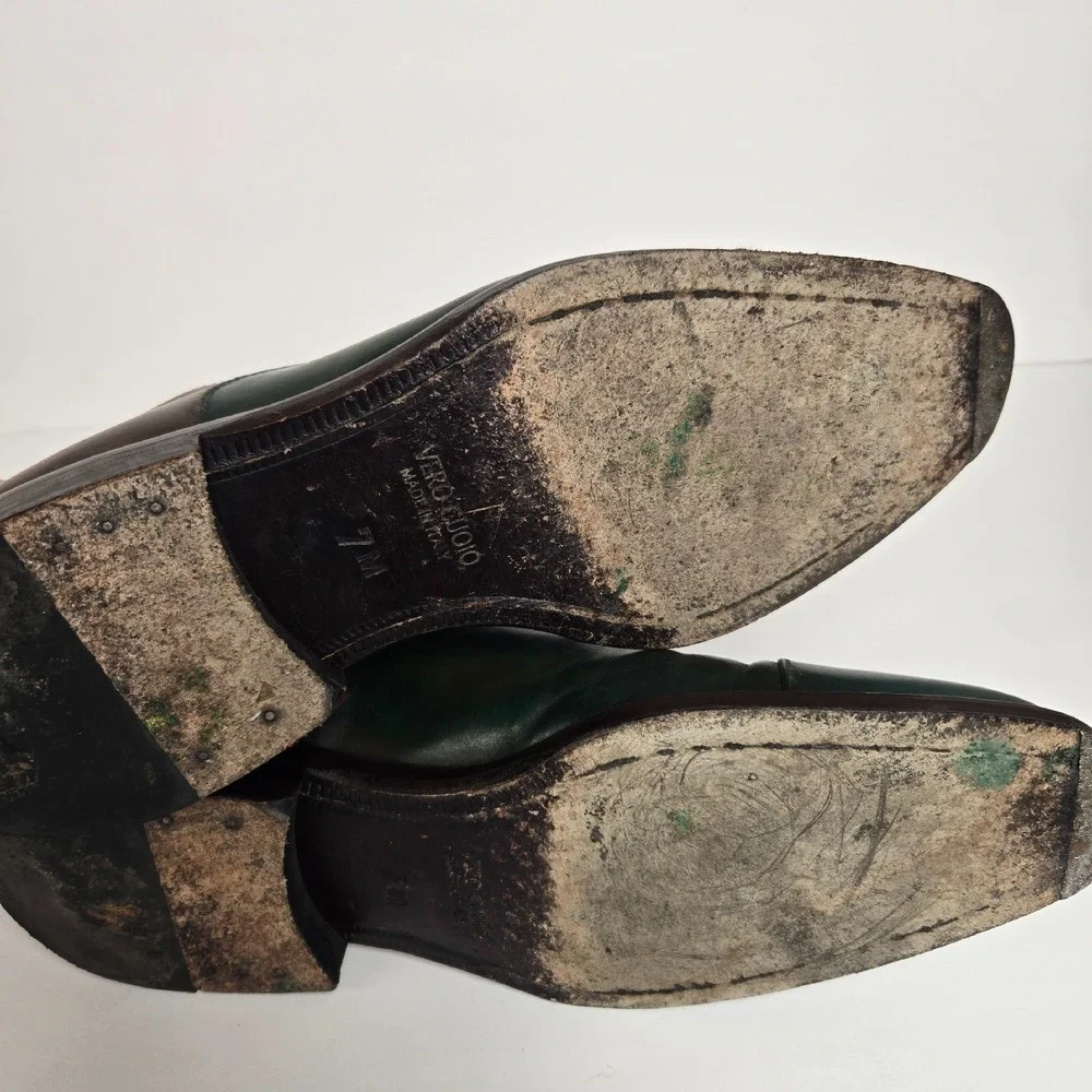 Barney's New York Men's Sz 7 Cap-Toe Oxford Green Luxury Leather Cap Dress Shoes